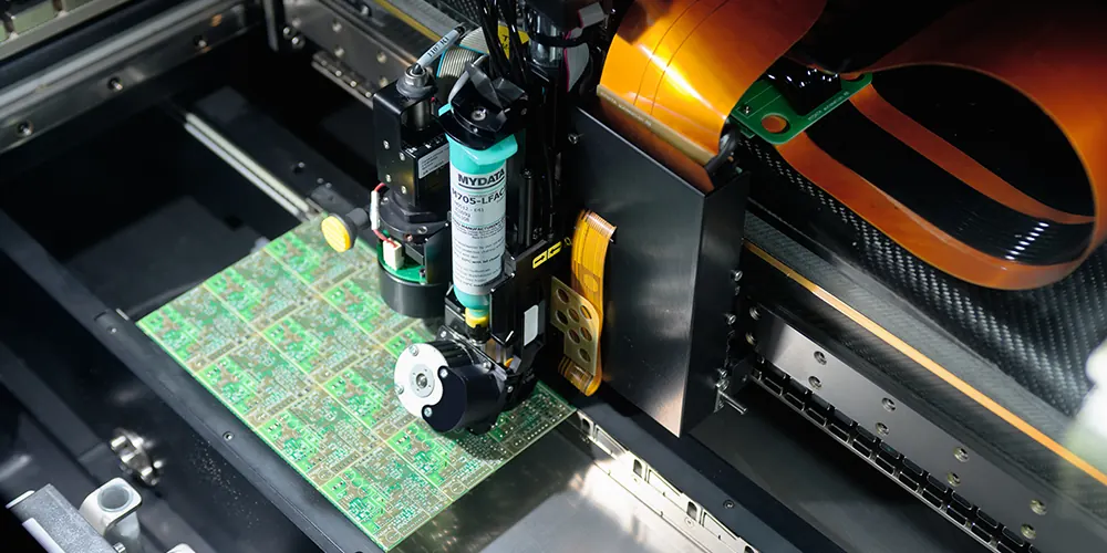 Pick and place Mydata mentre monta componenti su un pannello PCB